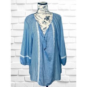 Ivanka Trump Women’s Sz. Large Blue White Striped Relaxed Fit Puff Sleeve Blouse